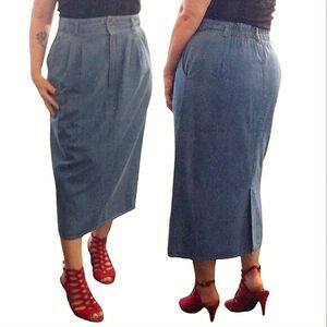 VTG 70s High Waist Straight Midi Jean Skirt with Slit Size 14 *Fits like Large